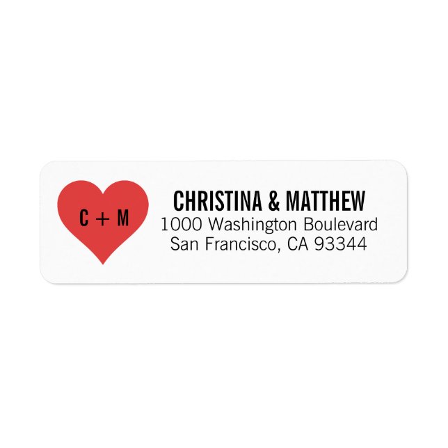 White Black RED Heart Wedding Return Address Label (Front)