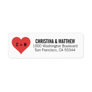White Black RED Heart Wedding Return Address Return Address Label