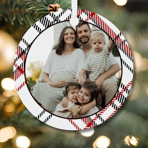 White Black Red Plaid Family Photo Metal Tree Decoration
