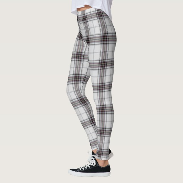 White Black Red Tartan Plaid Leggings (Left)