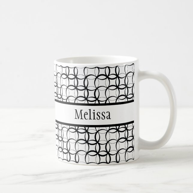 White & Black Retro, Overlapping Circles Pattern Coffee Mug (Right)