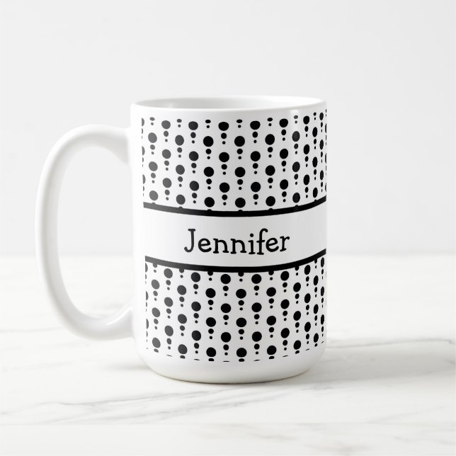 White & Black Retro Pattern Personalised Coffee Mug (Left)