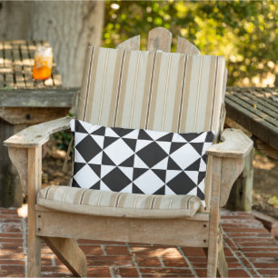 White Black Retro Squares Triangles Pattern Lumbar Cushion