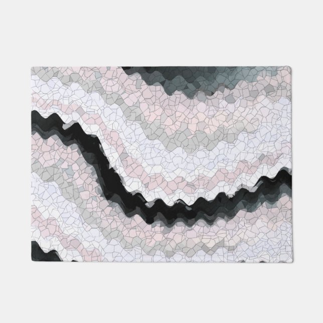 White Black Rickrack Wavy Print Doormat (Front)