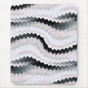 White Black Rickrack Wavy Print Mouse Pad
