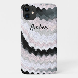 White Black Rickrack Wavy Print Personalised iPhone 11 Case