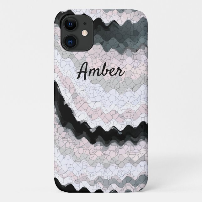White Black Rickrack Wavy Print Personalised Case-Mate iPhone Case (Back)