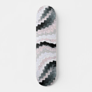 White Black Rickrack Wavy Print Skateboard