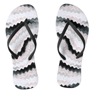 White Black Rickrack Wavy Print Thongs