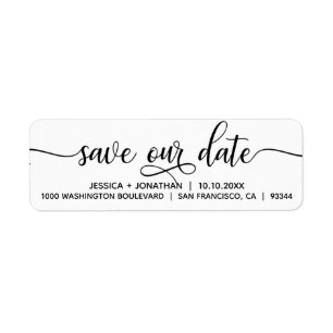 White Black SAVE OUR DATE Wedding Return Address Label