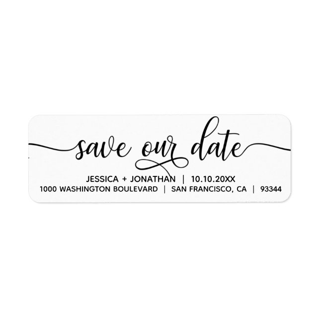 White Black SAVE OUR DATE Wedding Return Address Label (Front)