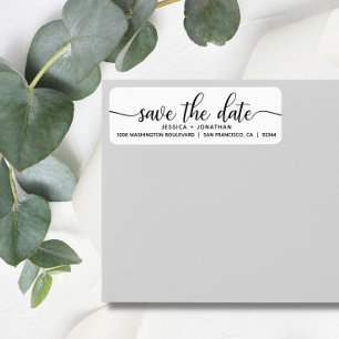 White Black SAVE THE DATE Wedding Return Address Label