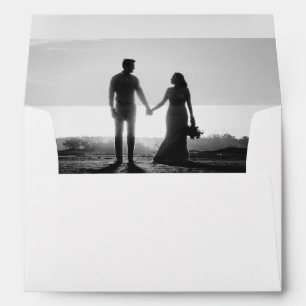 White & Black Script Couple Photo 5x7 Wedding  Envelope