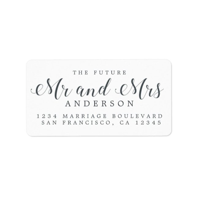 White Black Script Future Mr Mrs Return Address Label (Front)