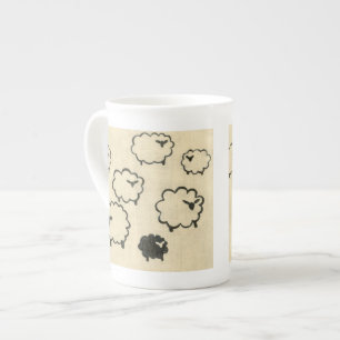 White & Black Sheep on Cream Background Bone China Mug