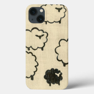 White & Black Sheep on Cream Background iPhone 13 Case