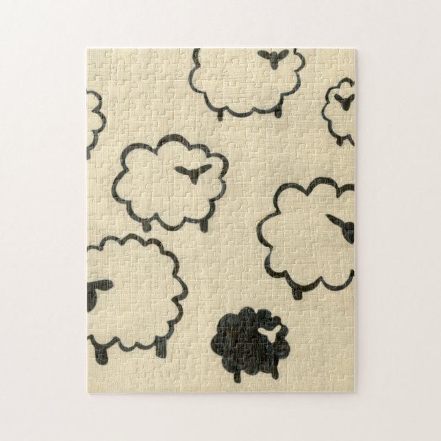 White & Black Sheep on Cream Background Jigsaw Puzzle (Vertical)
