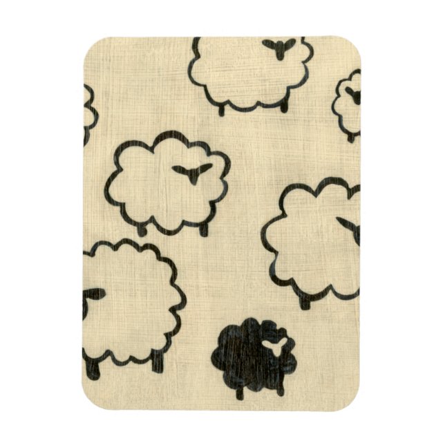 White & Black Sheep on Cream Background Magnet (Vertical)