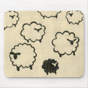 White & Black Sheep on Cream Background Mouse Pad