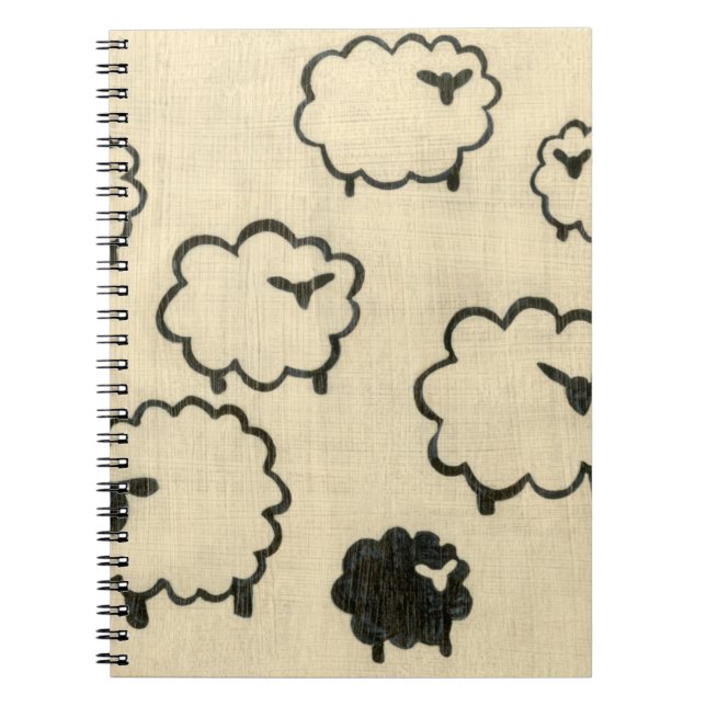 White & Black Sheep on Cream Background Notebook (Front)