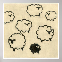 White & Black Sheep on Cream Background