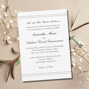 White Black Silver Classic Formal Elegant Wedding  Invitation