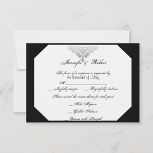 White Black Silver Damask Wedding Response Card