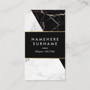 White Black Silver Marble Vertical Business Card