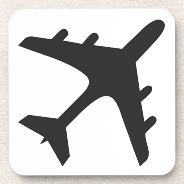 White black simple aeroplane design coaster (Front)