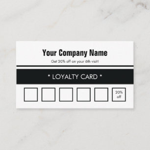 White Black Simple Border 6 Punch Loyalty Card