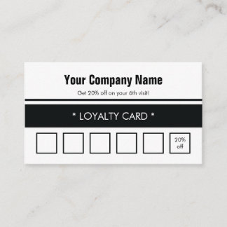 White Black Simple Border 6 Punch Loyalty Card