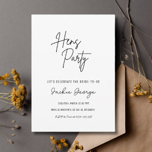 White Black Simple Hens Party Invitation