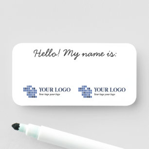 White Black Simple Your Logos Hello! My Name Is Name Tag