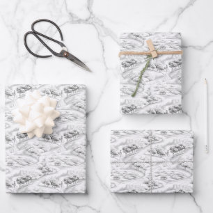 White & Black Sketched Landscape Wrapping Paper Sheet