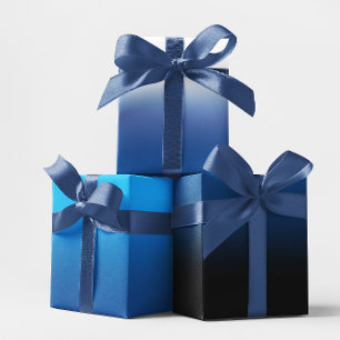 White Black Sky Blue and Deep Blue Ombre Mix Wrapping Paper Sheet