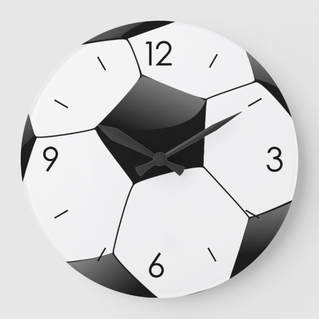 White & Black Soccer Football Round Large Clock (Front)