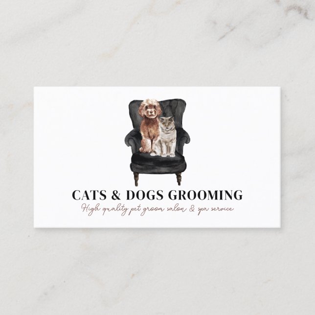 White Black Sofa Dog Cat Pet Business Card (Front)