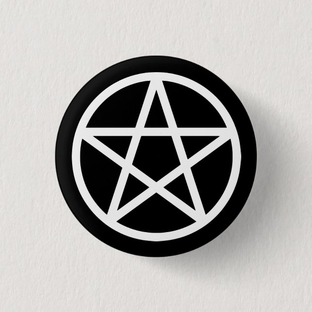 White Black Solid Pentacle Button (Front)