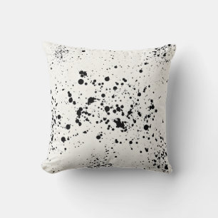 White & Black Splatter Art Throw Pillow