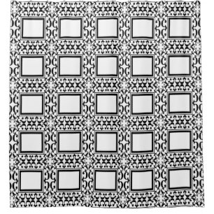 White Black Squares Ornate Curlicue Shower Curtain