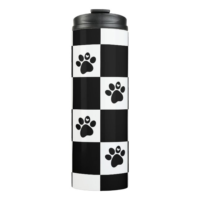 White & Black Squares Pawprint  Thermal Tumbler (Front)