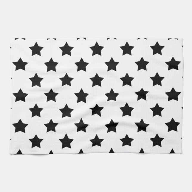  White Black Stars Pattern Decorative Tea Towel (Horizontal)