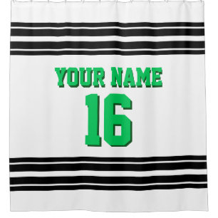 White Black Stripes Sports Jersey Emerald Green Shower Curtain