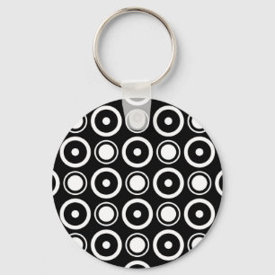 White Black stylish polka dots white background Key Ring