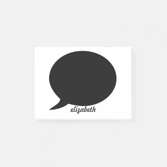 White & Black Talk Bubble Personalised Name Post-it Notes (Front)