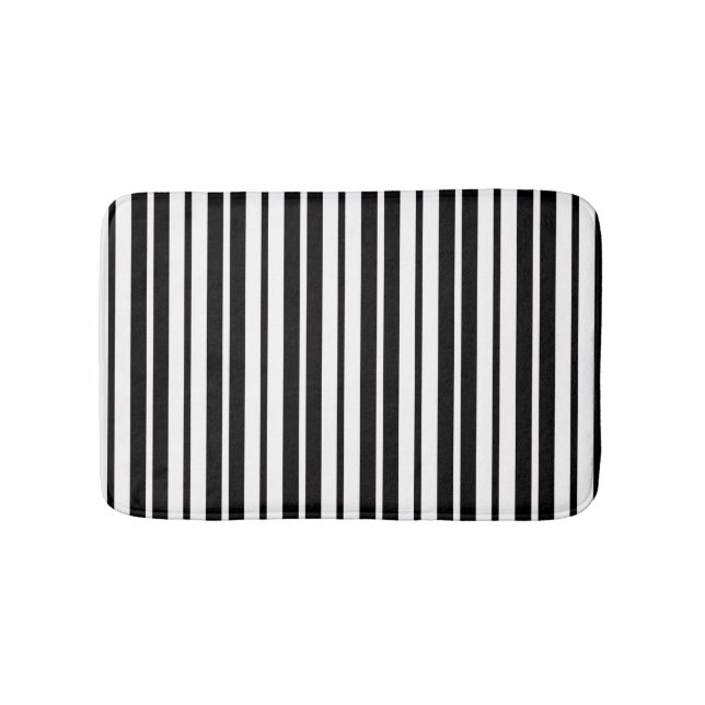 White Black Vertical Stripes Pattern Design Bath Mat (Front)