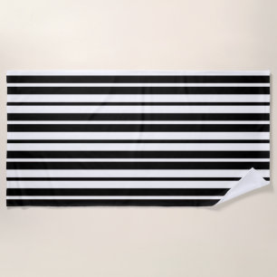 White Black Vertical Stripes Pattern Design Beach Towel