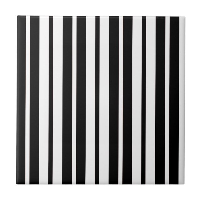 White Black Vertical Stripes Pattern Design Ceramic Tile (Front)