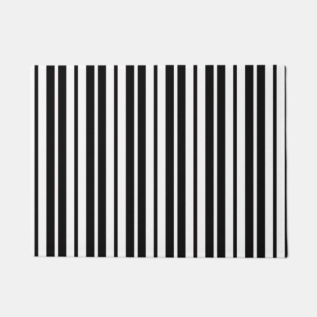 White Black Vertical Stripes Pattern Design Doormat (Front)
