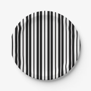 White Black Vertical Stripes Pattern Design Paper Plate